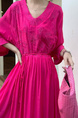 Bright Pink Real Shot Spot 2025 New Loose Thin Over the Knee Long Dress