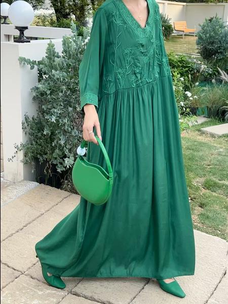 Emerald Green Real Shot Spot 2025 New Loose Thin Over the Knee Long Dress