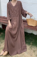 Chocolate Brown Real Shot Spot 2025 New Loose Thin Over the Knee Long Dress