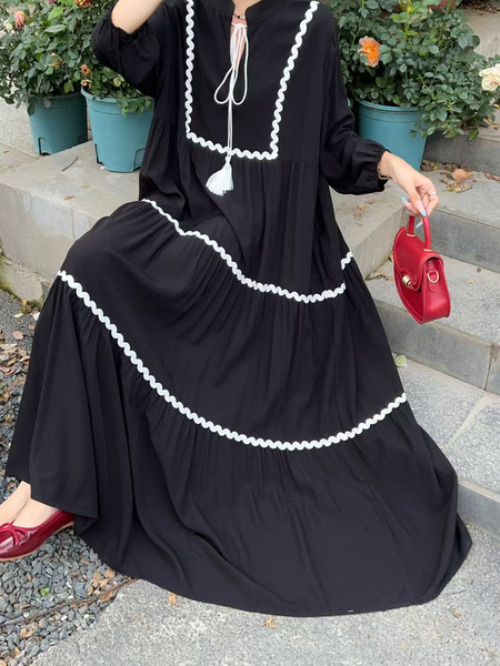 Black Real Shot Spot 2025 New Loose Thin Over the Knee Long Dress