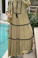 Olive Green Real Shot Spot 2025 New Loose Thin Over the Knee Long Dress