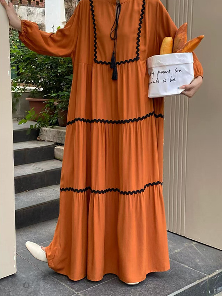 Terracotta Real Shot Spot 2025 New Loose Thin Over the Knee Long Dress