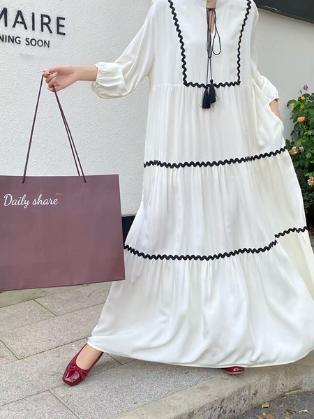 White Real Shot Spot 2025 New Loose Thin Over the Knee Long Dress