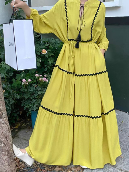 Yellow Real Shot Spot 2025 New Loose Thin Over the Knee Long Dress