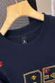 Navy Blue Real Shot 32 Double Yarn Cotton Short-Sleeved T-shirt Summer 2025 New Mid-Length Shoulder Embroidery Round Neck Top Women's Clothing