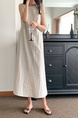 Korean Chic Retro Round Neck Open Line Backless Design Loose Long Vest Cotton and Linen Dress for Women - Color: Beige