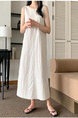 Korean Chic Retro Round Neck Open Line Backless Design Loose Long Vest Cotton and Linen Dress for Women - Color: Beige