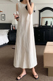 Korean Chic Retro Round Neck Open Line Backless Design Loose Long Vest Cotton and Linen Dress for Women - Color: Beige