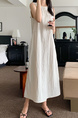Korean Chic Retro Round Neck Open Line Backless Design Loose Long Vest Cotton and Linen Dress for Women - Color: Beige