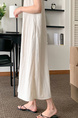 Korean Chic Retro Round Neck Open Line Backless Design Loose Long Vest Cotton and Linen Dress for Women - Color: Beige