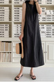 Korean Chic Retro Round Neck Open Line Backless Design Loose Long Vest Cotton and Linen Dress for Women - Color: Black