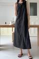 Korean Chic Retro Round Neck Open Line Backless Design Loose Long Vest Cotton and Linen Dress for Women - Color: Black