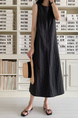 Korean Chic Retro Round Neck Open Line Backless Design Loose Long Vest Cotton and Linen Dress for Women - Color: Black