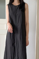 Korean Chic Retro Round Neck Open Line Backless Design Loose Long Vest Cotton and Linen Dress for Women - Color: Black