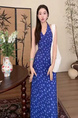 Small Temperament Halter Neck Sleeveless Floral Suspender Dress Women's Summer 2025 New French Backless Long Dress - Color: Blue