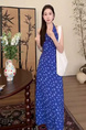 Small Temperament Halter Neck Sleeveless Floral Suspender Dress Women's Summer 2025 New French Backless Long Dress - Color: Blue