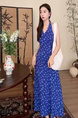 Small Temperament Halter Neck Sleeveless Floral Suspender Dress Women's Summer 2025 New French Backless Long Dress - Color: Blue
