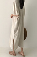 Korean Ins Minimalist Retro Long Loose Lazy Style V-Neck Long Short-Sleeved Dress for Women - Color: Beige