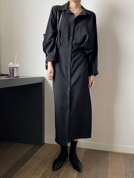 French Style Waist Slimming Temperament Skirt Fairy Super Fairy Forest Dress Goddess Style Loose Long Skirt with Belt - Color: Black
