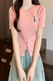 Pink Real Shot Wholesale Price 2025 Summer New Casual Versatile Simple Chest Embroidered Cardigan Wool Knitted Top