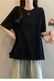 Black Real Shot of 2025 Summer New Fat MM Plus Size Female Design Sense Careful Waist Hollow Design Short-Sleeved T-Shirt Trend