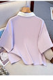 Real Shot 2025 Summer New Polo Collar Short Sleeve College Style Casual All-Match T-shirt Simple and Thin Top - Light Purple