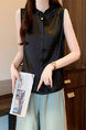 Real Shot Wholesale Price 2025 Summer New Style Temperament Wood Ear Edge Stand Collar French Ruffle Collar Sleeveless Shirt Vest in Black