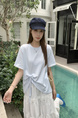 Real Shot of the New 2025 Summer Korean Version of the Navy Collar Loose Cartoon Print Versatile Short-Sleeved T-Shirt for Women in Light Blue
