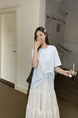 Real Shot of the New 2025 Summer Korean Version of the Navy Collar Loose Cartoon Print Versatile Short-Sleeved T-Shirt for Women in Light Blue