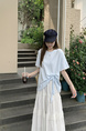 Real Shot of the New 2025 Summer Korean Version of the Navy Collar Loose Cartoon Print Versatile Short-Sleeved T-Shirt for Women in Light Blue