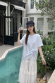 Real Shot of the New 2025 Summer Korean Version of the Navy Collar Loose Cartoon Print Versatile Short-Sleeved T-Shirt for Women in Light Blue
