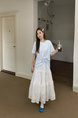 Real Shot of the New 2025 Summer Korean Version of the Navy Collar Loose Cartoon Print Versatile Short-Sleeved T-Shirt for Women in Light Blue