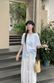 Real Shot of the New 2025 Summer Korean Version of the Navy Collar Loose Cartoon Print Versatile Short-Sleeved T-Shirt for Women in Light Blue