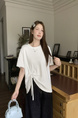 Real Shot of the New 2025 Summer Korean Version of the Navy Collar Loose Cartoon Print Versatile Short-Sleeved T-Shirt for Women in White