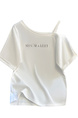 Real Shot 2025 Summer New Sloping-Shoulder Off-the-Shoulder Letter Print Short-Sleeve T-shirt Women's Casual Baggy Fashion Top in White