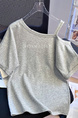 Real Shot 2025 Summer New Sloping-Shoulder Off-the-Shoulder Letter Print Short-Sleeve T-shirt Women's Casual Baggy Fashion Top in Gray
