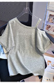 Real Shot 2025 Summer New Sloping-Shoulder Off-the-Shoulder Letter Print Short-Sleeve T-shirt Women's Casual Baggy Fashion Top in Gray