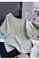 Real Shot 2025 Summer New Sloping-Shoulder Off-the-Shoulder Letter Print Short-Sleeve T-shirt Women's Casual Baggy Fashion Top in Gray