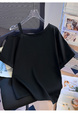 Real Shot 2025 Summer New Sloping-Shoulder Off-the-Shoulder Letter Print Short-Sleeve T-shirt Women's Casual Baggy Fashion Top in Black