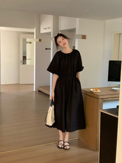 Korean version of 2025 summer Japanese long skirt loose large version casual intellectual dress lazy style commuting - Black