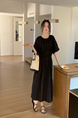 Korean version of 2025 summer Japanese long skirt loose large version casual intellectual dress lazy style commuting - Black