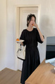 Korean version of 2025 summer Japanese long skirt loose large version casual intellectual dress lazy style commuting - Black