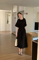 Korean version of 2025 summer Japanese long skirt loose large version casual intellectual dress lazy style commuting - Black