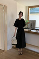 Korean version of 2025 summer Japanese long skirt loose large version casual intellectual dress lazy style commuting - Black