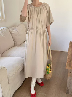 Korean version of 2025 summer Japanese long skirt loose large version casual intellectual dress lazy style commuting - Beige