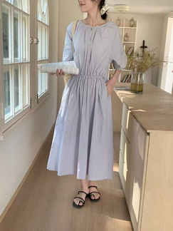 Korean version of 2025 summer Japanese long skirt loose large version casual intellectual dress lazy style commuting - Gray