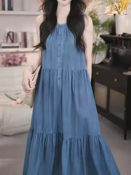 2025 Spring and Summer New Versatile Trendy Korean Style Light Blue Denim Dress