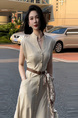 Early Summer Upper Class French Socialite Temperament Goddess Style High Sense Important Occasion Adult Lady-like Woman Wind Waist Tight Dress in Cream Color