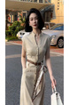 Early Summer Upper Class French Socialite Temperament Goddess Style High Sense Important Occasion Adult Lady-like Woman Wind Waist Tight Dress in Cream Color