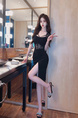 Real Shot of 2025 Summer French Retro Light Luxury Lace Celebrity Splicing Sexy Hip-Wrapped Long Skirt Slit Dress in Black